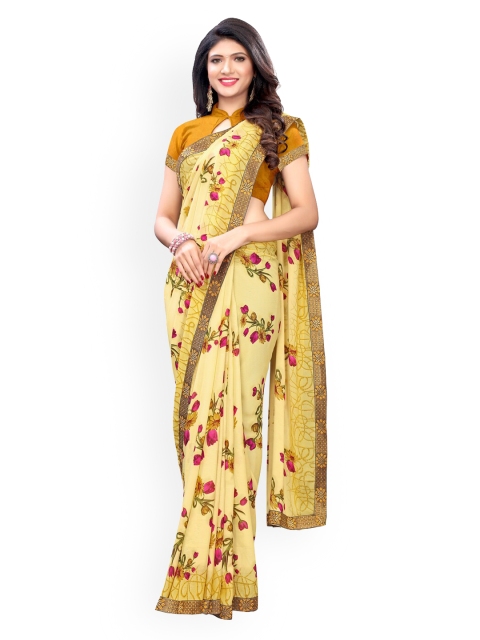 KALINI Yellow Floral Embroidered Pure Georgette Saree
