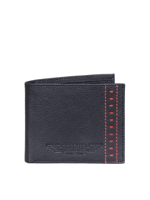 Justanned Men Black & Red Textured Leather Two Fold Wallet
