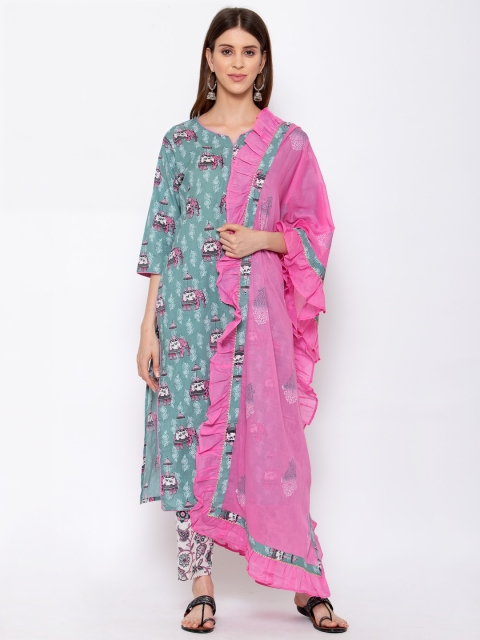 Yuris Women Green Ethnic Motifs Printed Pure Cotton Kurta with Trousers & With Dupatta
Yuris Women Green Ethnic Motifs Printed Pure Cotton Kurta with Trousers & With Dupatta