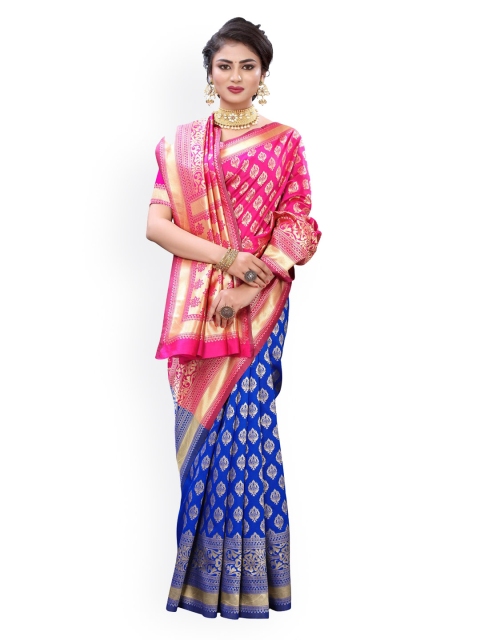 KALINI Blue Ethnic Motifs Zardozi Banarasi Saree
