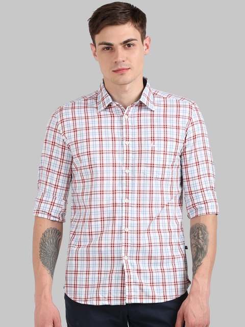 Parx Men White & Red Slim Fit Checked Casual Shirt