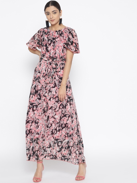 Cottinfab Pink & Black Georgette Maxi Dress