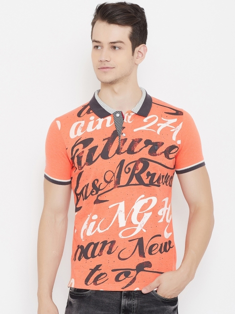 Duke Men Orange Printed Polo Collar T-shirt