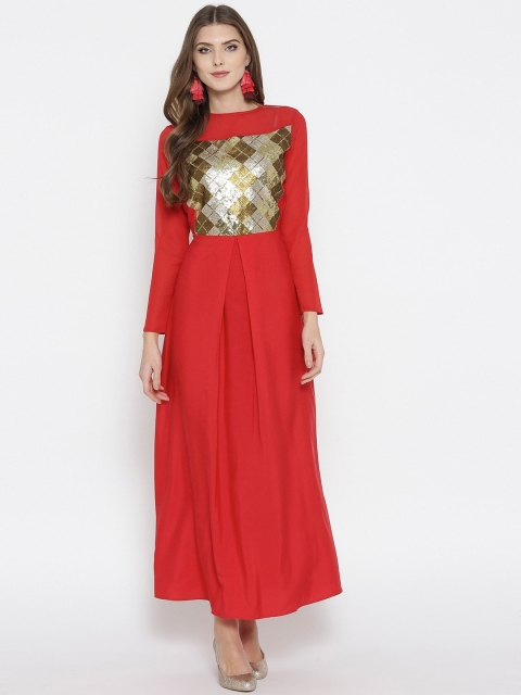 Cottinfab Red Crepe Maxi Dress