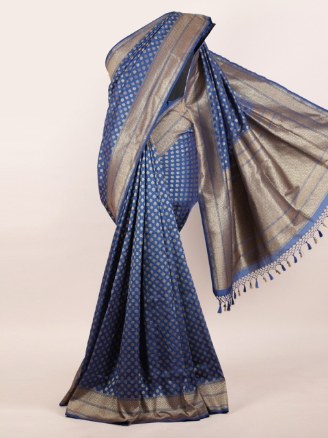 Pothys Blue & Gold Ethnic Motifs Zari Pure Banaras Silk Saree