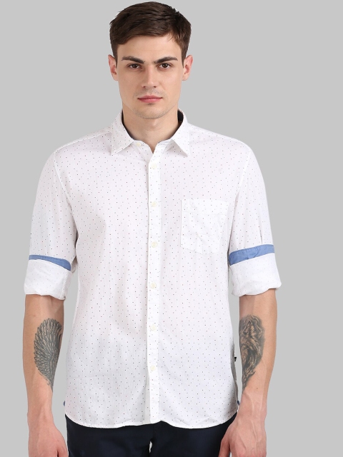 Parx Men White & Blue Slim Fit Printed Cotton Casual Shirt