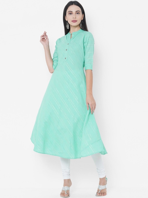 FASHOR Women Green Striped Kurta