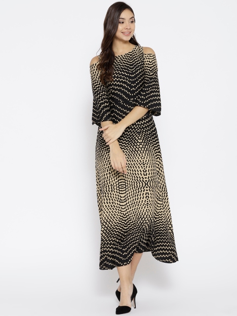 Cottinfab Black & Beige Crepe A-Line Maxi Dress