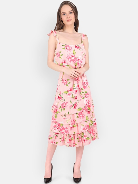 MARC LOUIS Pink Floral Georgette Midi Dress