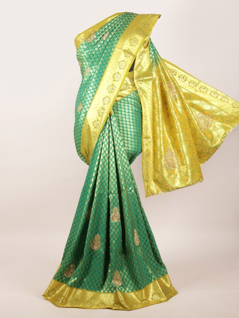 Pothys Green & Gold Woven Design Zari Pure Silk Kanjeevaram Saree