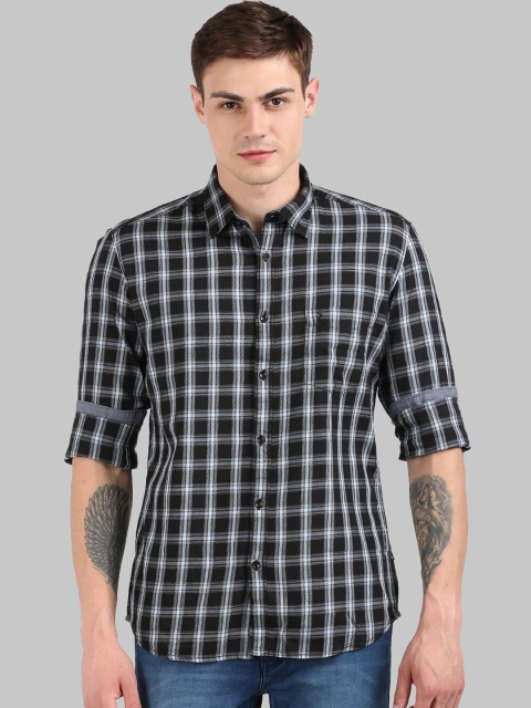 Parx Men Grey Slim Fit Checked Cotton Casual Shirt