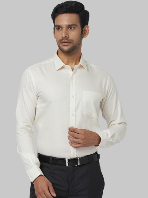 Park Avenue Men Cream-Coloured Solid Slim Fit Casual Shirt