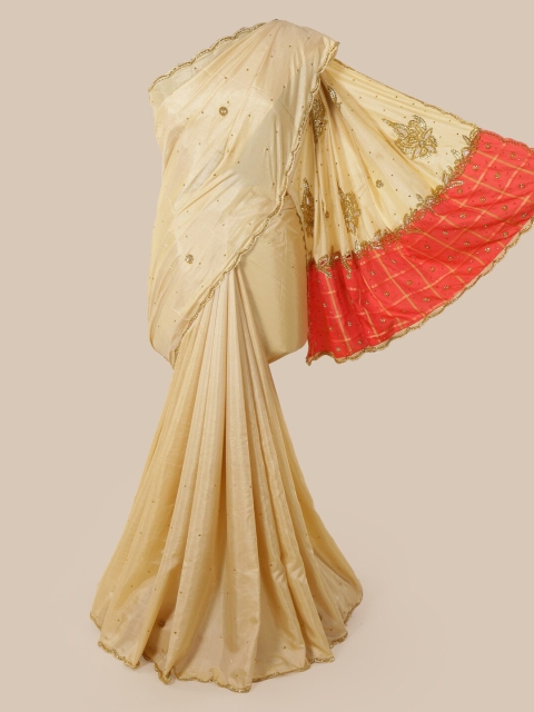 Pothys Cream Embellished Art Silk Saree