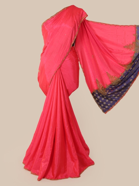 Pothys Pink & Navy Blue Embellished Beads and Stones Art Silk Saree