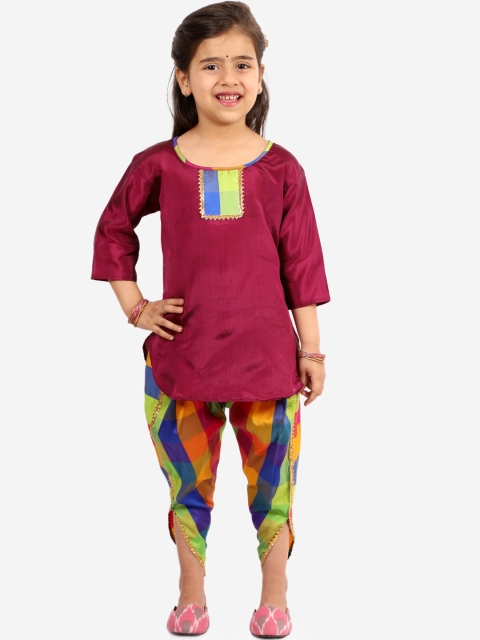 Chipbeys Girls Maroon Regular Straight Kurta with Dhoti Pants