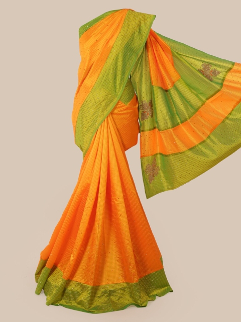 Pothys Yellow & Green Embellished Art Silk Saree