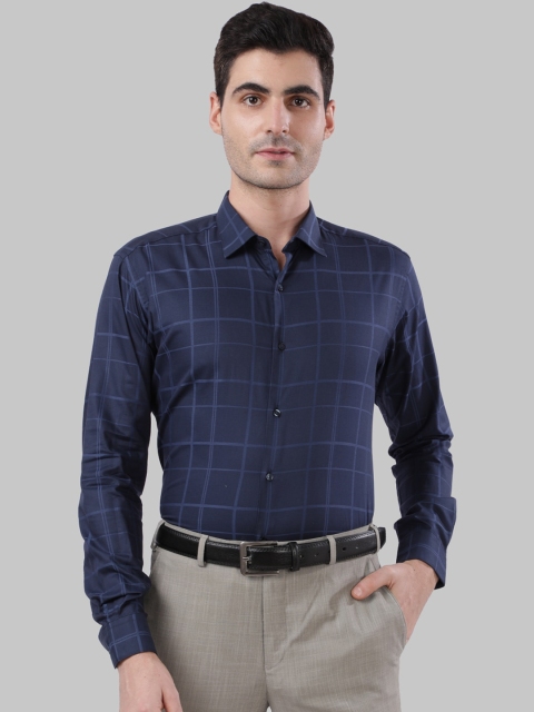 Park Avenue Men Navy Blue Checked Slim Fit Formal Shirt