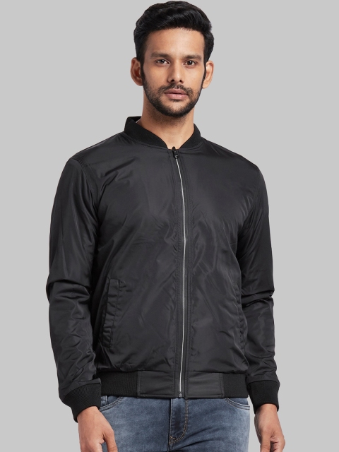 Parx Men Black Solid Regular Bomber Jacket
