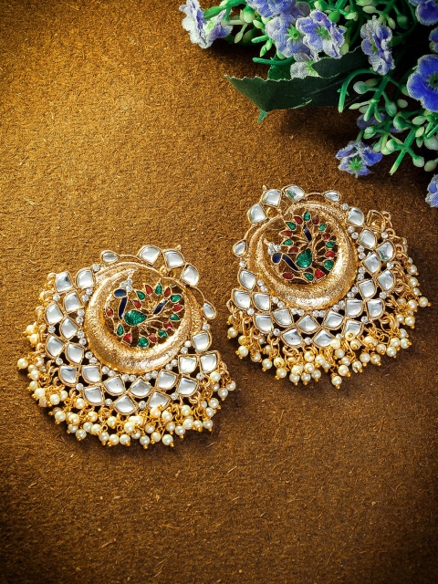 Aadita Gold-Toned & White Dome Shaped Jhumkas