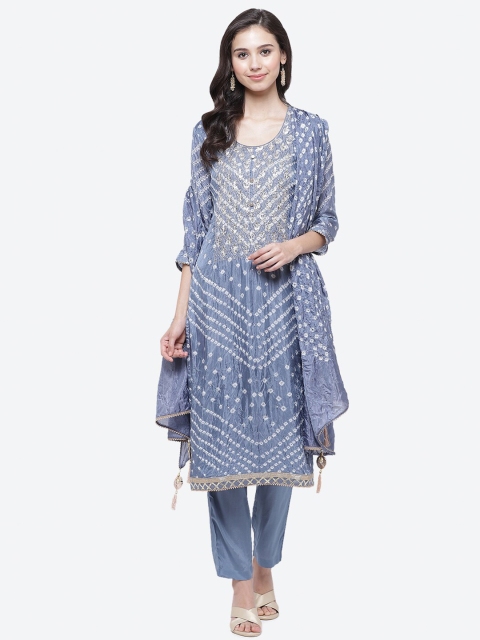Biba Blue & White Printed Unstitched Dress Material