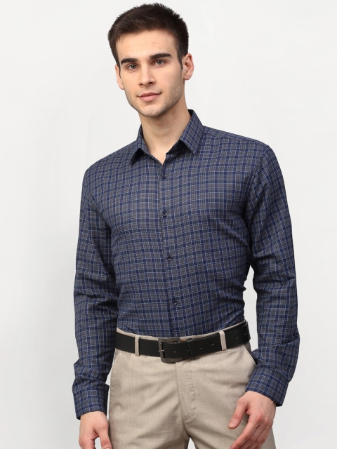 JAINISH Men Blue & Grey Checked Regular Fit Formal Shirt