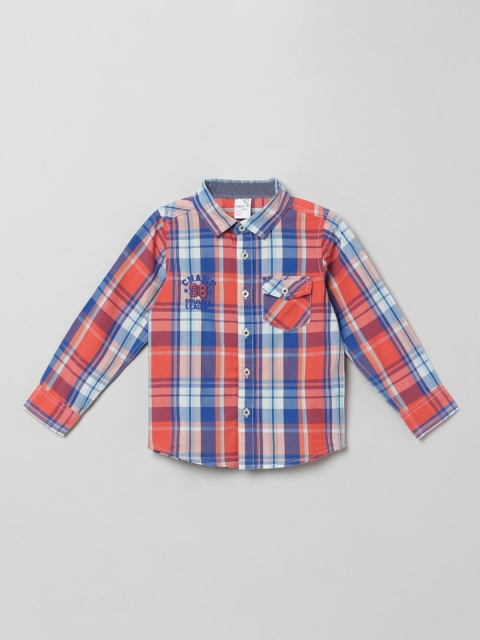 max Boys Orange & Navy Blue Regular Fit Checked Casual Shirt