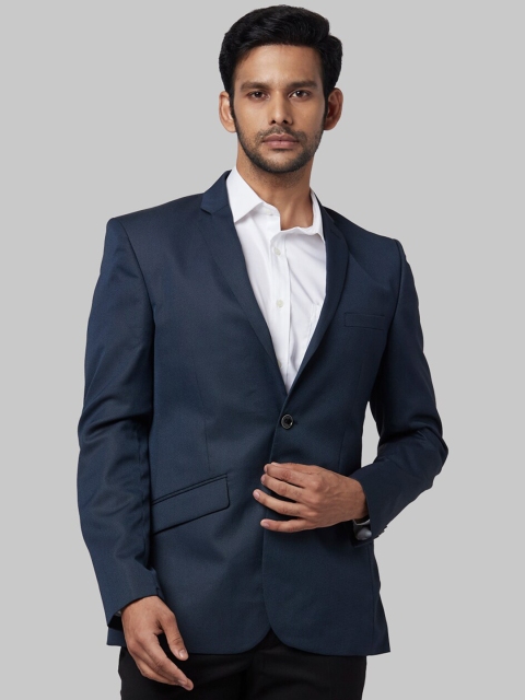Park Avenue Men Navy Blue Self-Design Super Slim-Fit Single-Breasted Formal Blazer