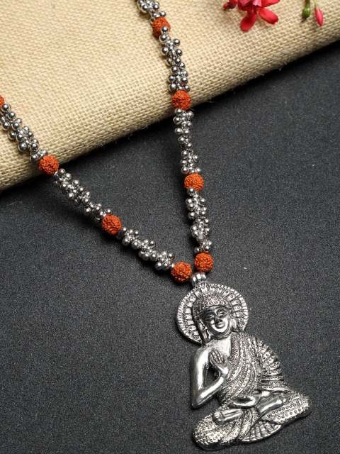 NEUDIS Silver-Plated & Orange Oxidised Handcrafted Necklace