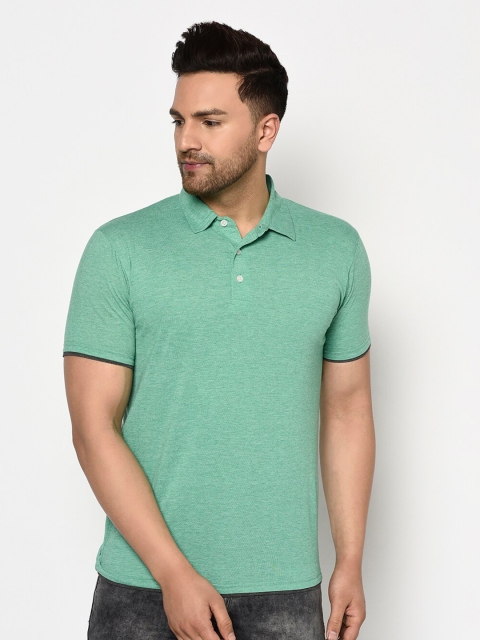 ELEGANCE Men Green Solid Polo Collar T-shirt