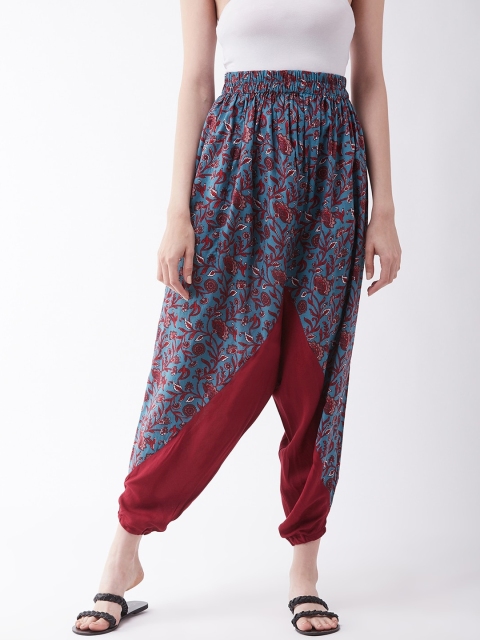 InWeave Women Blue & Red Kalamkari Printed Pure Cotton Harem Pants