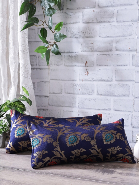 Rangdesi Set of 2 Navy-Blue & Copper-Coloured Brocade Floral Jaal Cotton Linen Rectangular Cushion Covers With Inserts
Rangdesi Set of 2 Navy-Blue & Copper-Coloured Brocade Floral Jaal Cotton Linen Rectangular Cushion Covers With Inserts