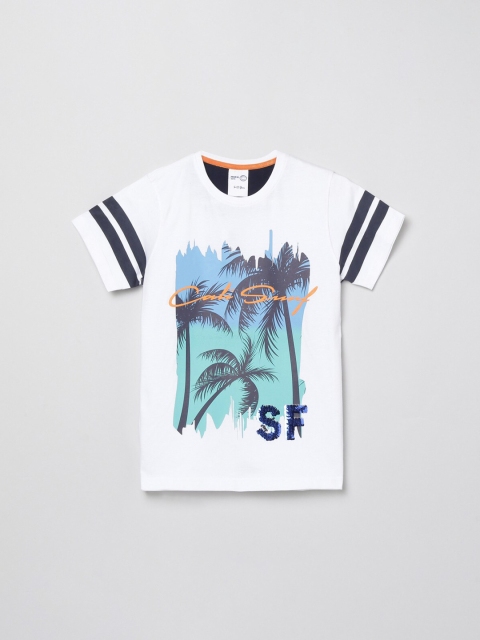 max Boys White Printed T-shirt