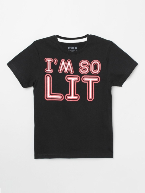 max Boys Black Typography Printed T-shirt