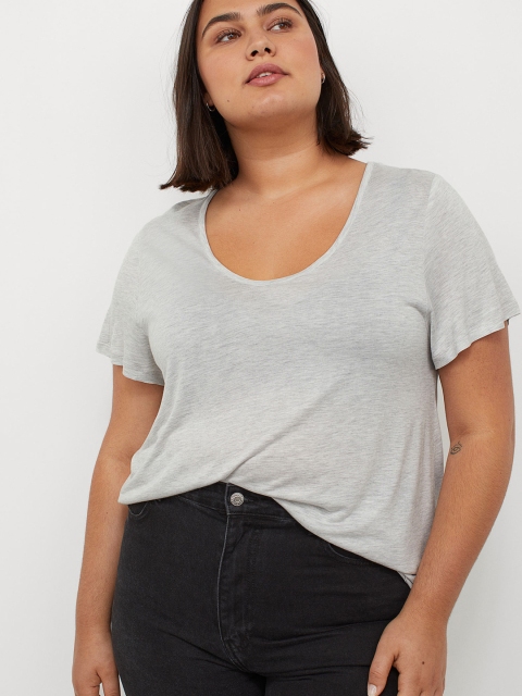 H&M+ Grey & Navy Blue Solid 2-Pack Viscose T-Shirts