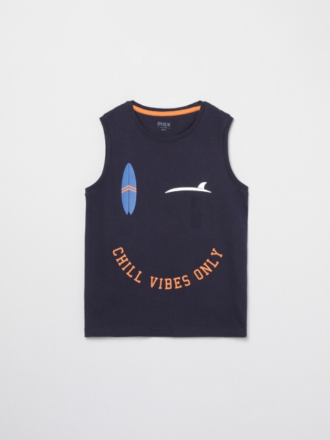 max Boys Navy Blue Typography Printed T-shirt