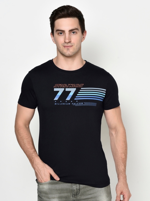 Octave Men vy Blue Typography Printed Applique T-shirt, Navy blue