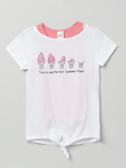 max Girls White Typography Printed T-shirt