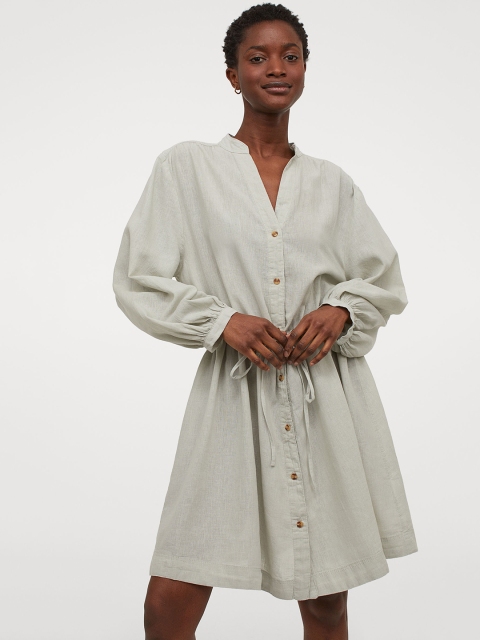 H&M Women Green Linen-Blend Dress