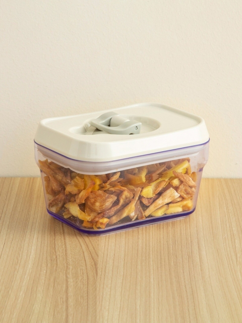 Home Centre Transparent & White Solid Rectangular Storage Jar With Lid 380 ml