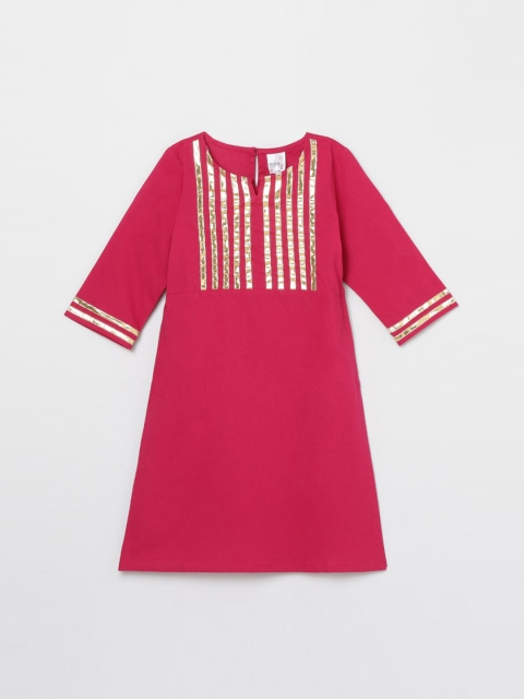 max Girls Pink & Gold-Toned Geometric Yoke Design Gotta Patti Kurta
