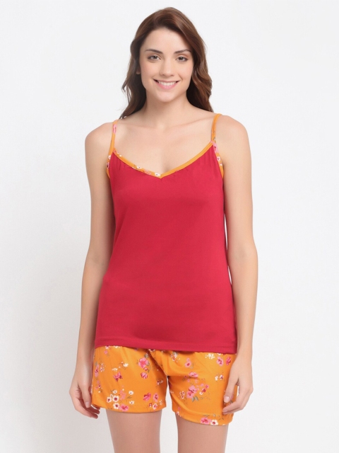 NEUDIS Women Red & Orange Cotton Night Suit