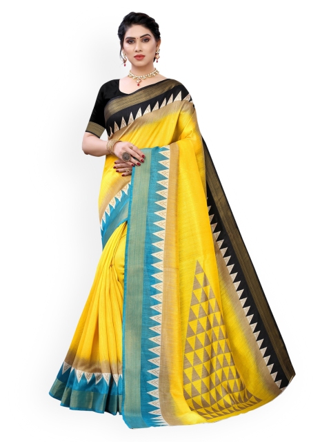 KALINI Yellow Poly Cotton Saree