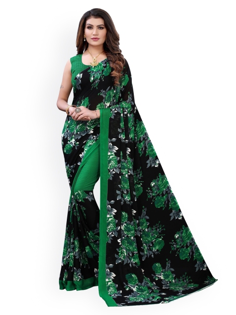 KALINI Black & Green Floral Pure Georgette Saree