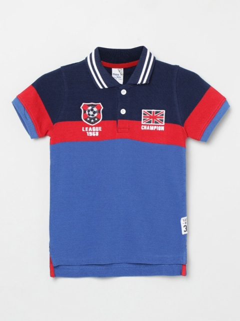 max Boys Blue & Red Colourblocked Polo Collar T-shirt