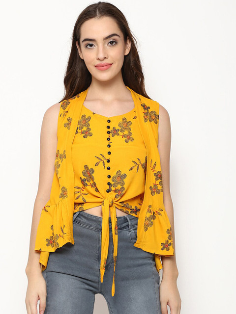 V2 Value & Variety Mustard Yellow Floral High-Low Top 
V2 Value & Variety Mustard Yellow Floral High-Low Top