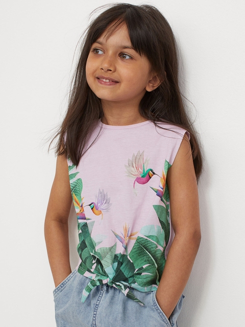H&M Girls Pink & Green Printed Cotton Jersey Top, Purple