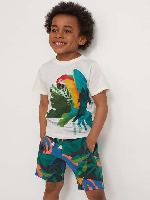 H&M Boys Grey & Green Pure Cotton Patterned Sweatshirt Shorts