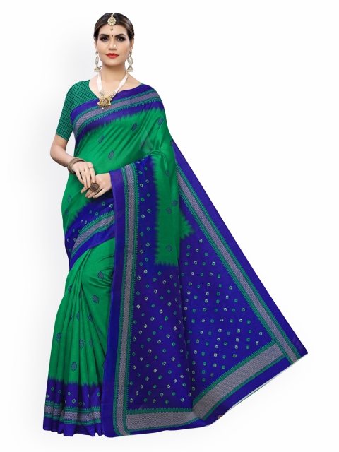 KALINI Green & Navy Blue Ethnic Motifs Saree