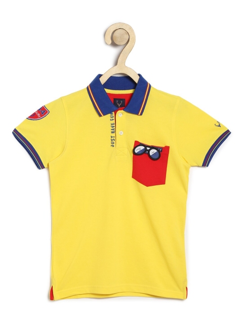 Allen Solly Junior Boys Yellow & Blue Printed Polo Collar Pure Cotton T-shirt