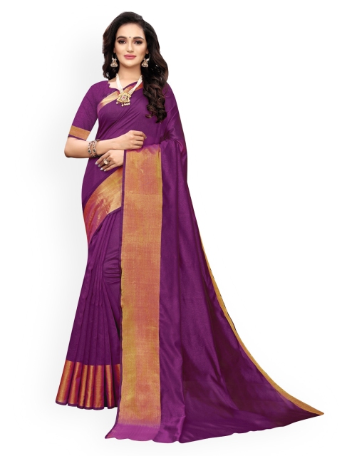 KALINI Purple Zari Silk Cotton Chanderi Saree